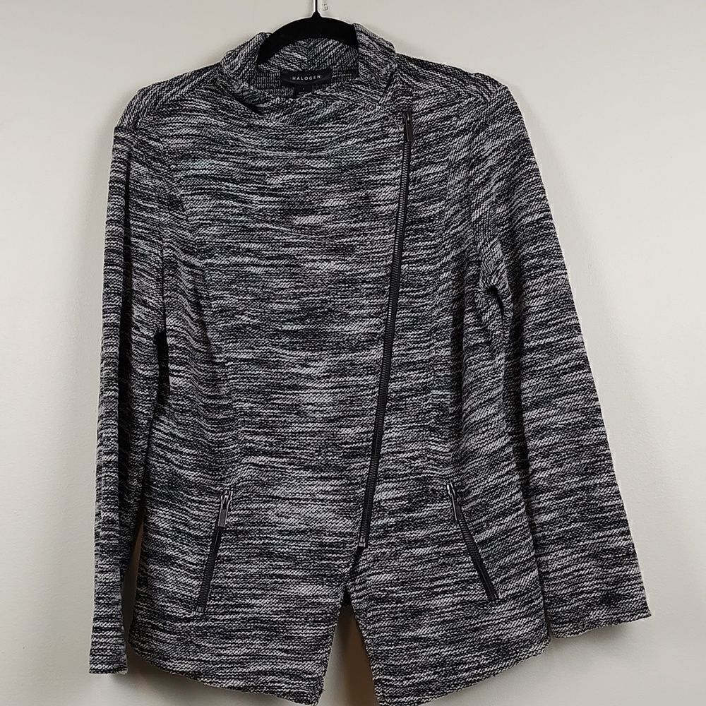 Halogen Knit Asymmetrical Zip Front Moto Jacket - Picture 12 of 13